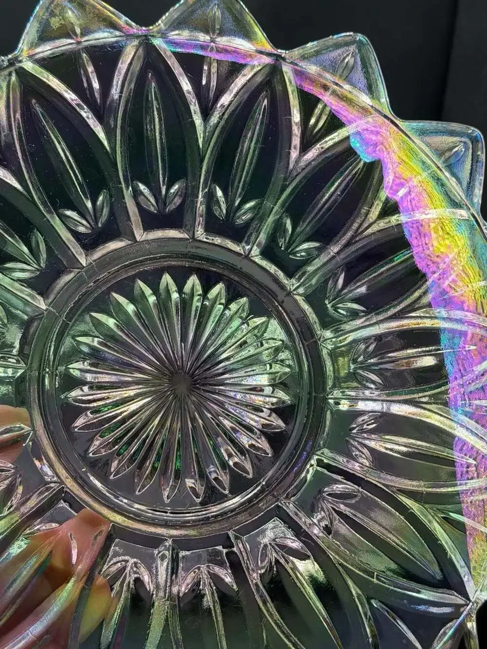 Vintage 1960s Federal Glass Petal Sunflower Pattern Iridescent Carnival Glass Se